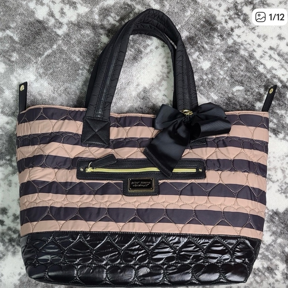 Betsey Johnson Black and Brown Striped Tote